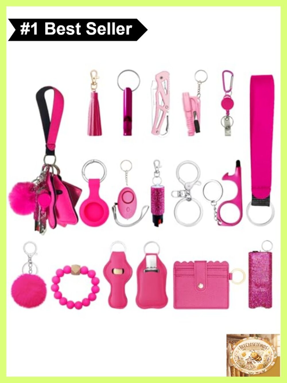 Wristlet Keychain Set Wallet Card Holder Pom Pom Safety Alarm Accessory